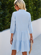 Valentina | Women's Summer Dress | Light Blue Check, Collarless