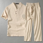 Cora | Men's Linen Blend Two Piece Set | V-Neck Top & Drawstring Trousers