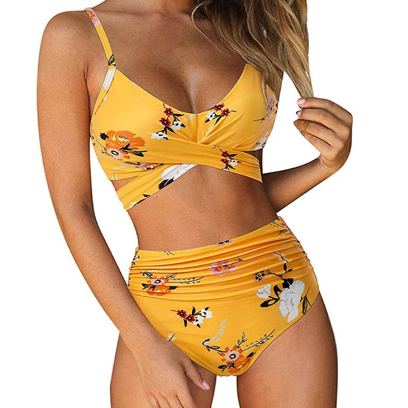 High Waist Bikini Set Womens Two Piece Swimwear Padded Cups