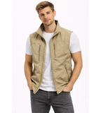 Men Sleeveless Vest Stand Collar Multi-Pocket Zip-Up