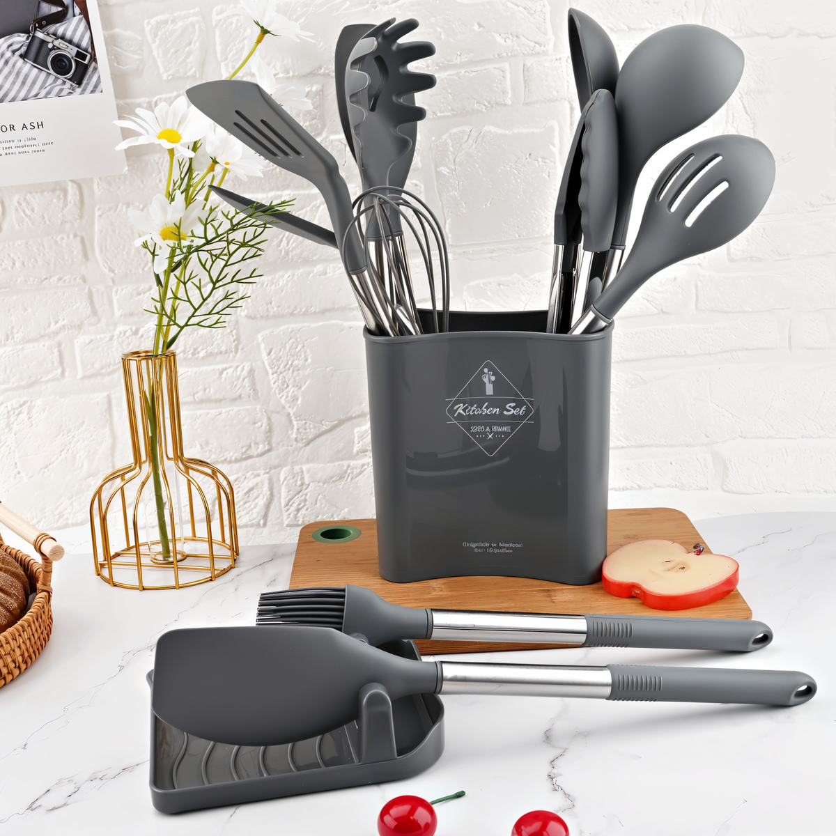 Kitchen Utensil Set | 12-Piece Silicone & Stainless Steel | BPA-Free