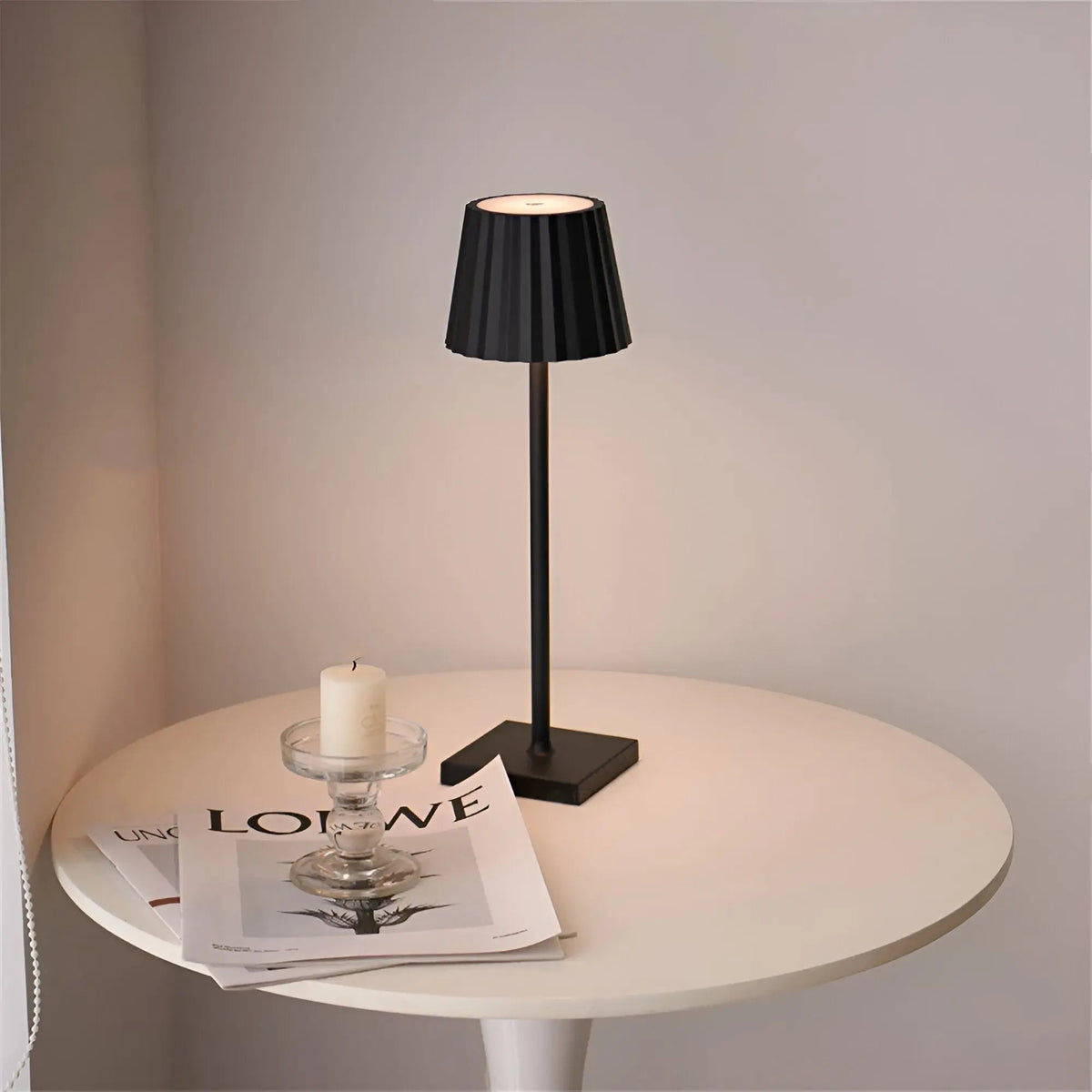 Dimmable Rechargeable Wireless LED Table Lamp Pleated Shade