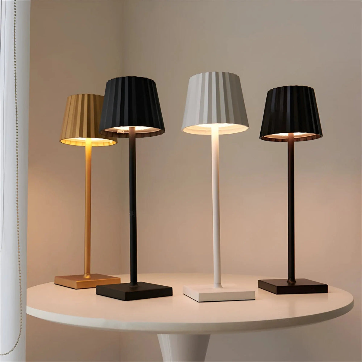 Dimmable Rechargeable Wireless LED Table Lamp Pleated Shade