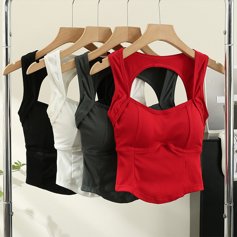 Crop Top Square Neck Built In Bra Padded Cotton | Mira