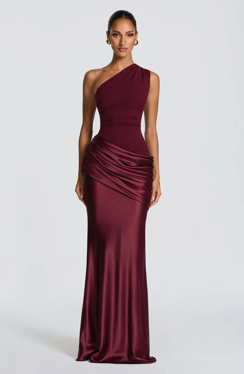 Long Maxi Dress Women One Shoulder Asymmetric Neckline Draped