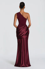 Long Maxi Dress Women One Shoulder Asymmetric Neckline Draped