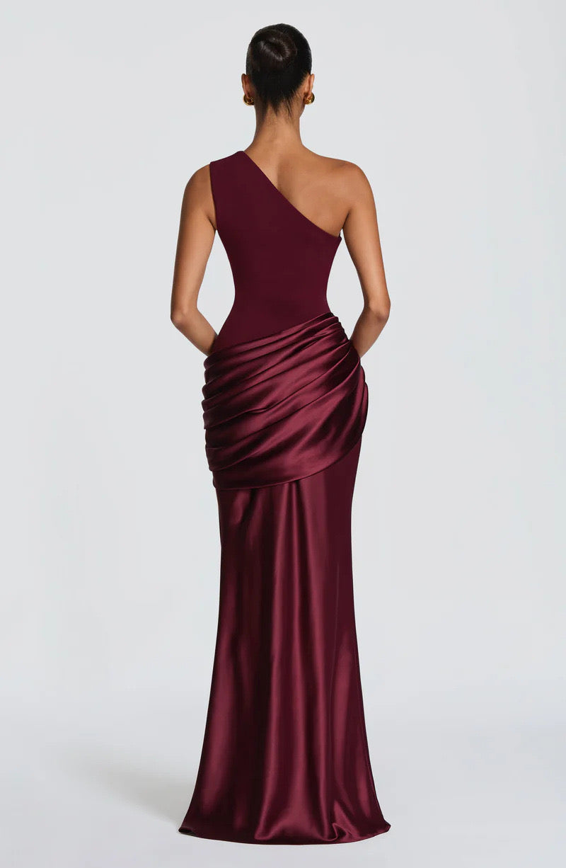 Long Maxi Dress Women One Shoulder Asymmetric Neckline Draped
