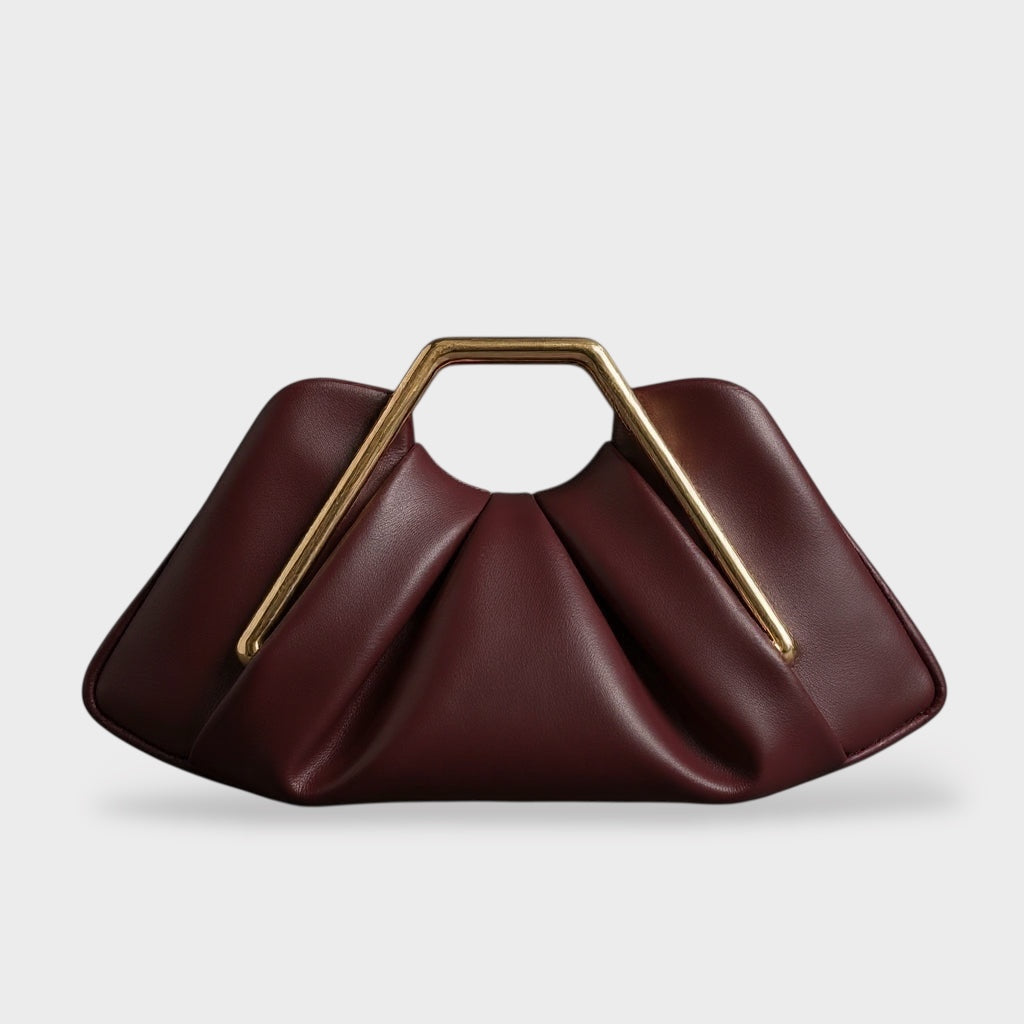 Odette | Clutch Bag | Origami Fold, Gold Handle | Microfiber Leather