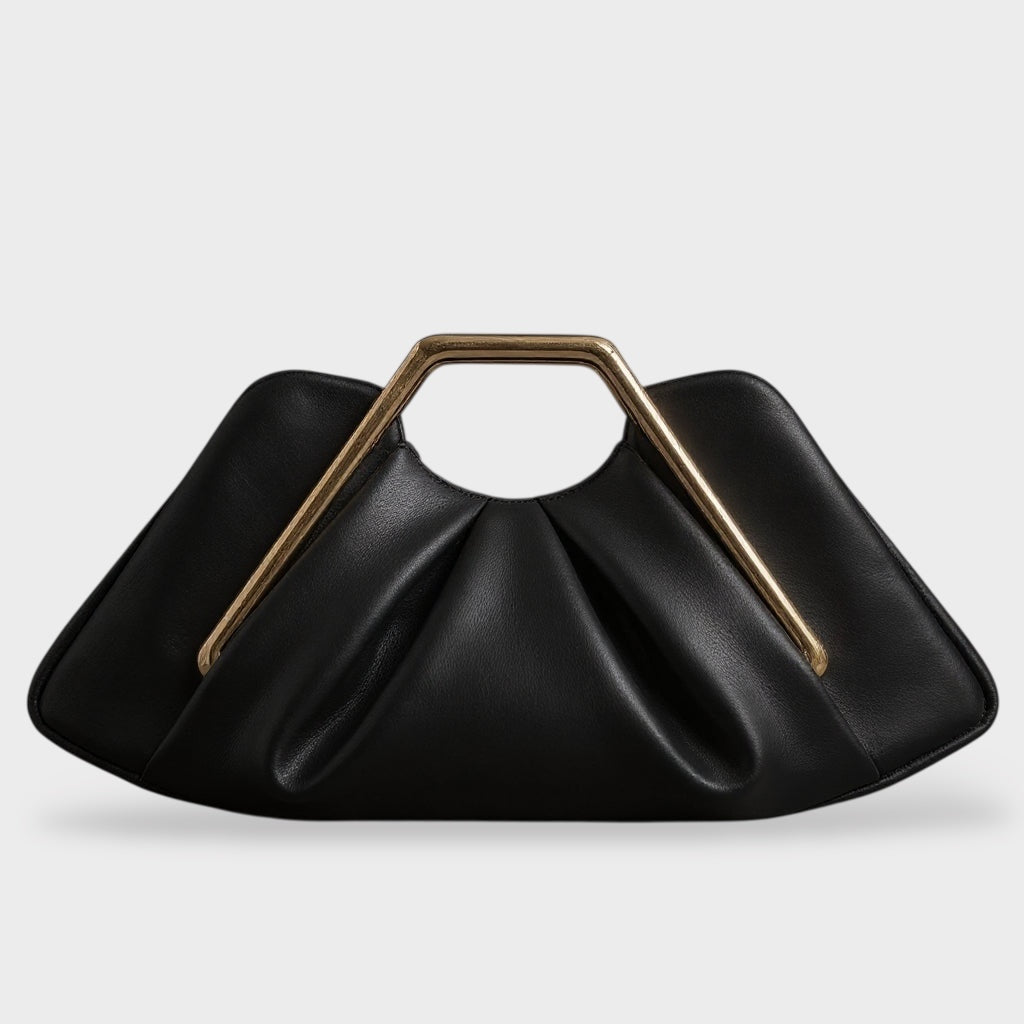 Odette | Clutch Bag | Origami Fold, Gold Handle | Microfiber Leather