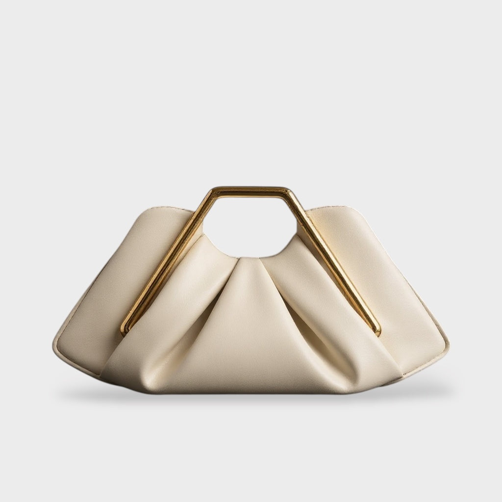 Odette | Clutch Bag | Origami Fold, Gold Handle | Microfiber Leather