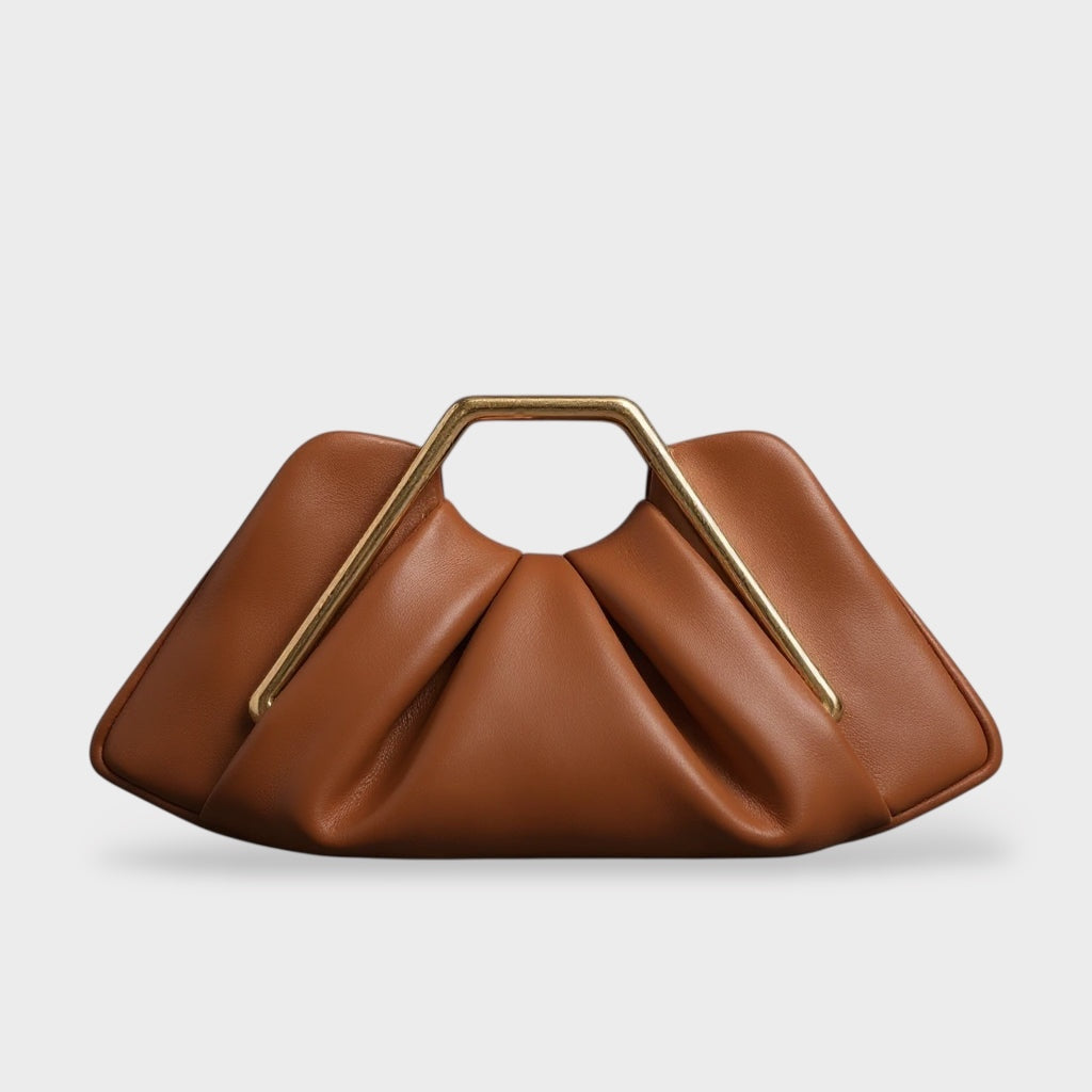 Odette | Clutch Bag | Origami Fold, Gold Handle | Microfiber Leather