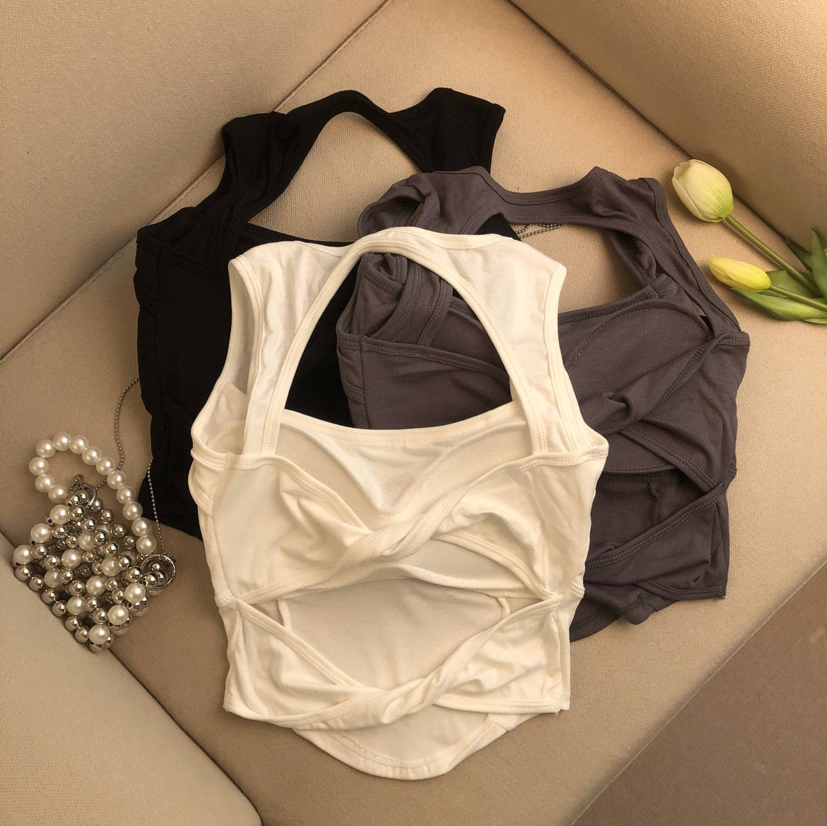 Crop Top Square Neck Built In Bra Padded Cotton | Mira