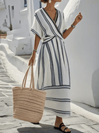 Women Striped Maxi Dress Wrap
