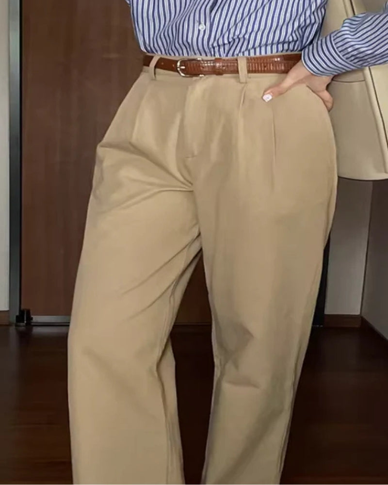Women High Waist Wide Leg Trousers Pleated with Belt