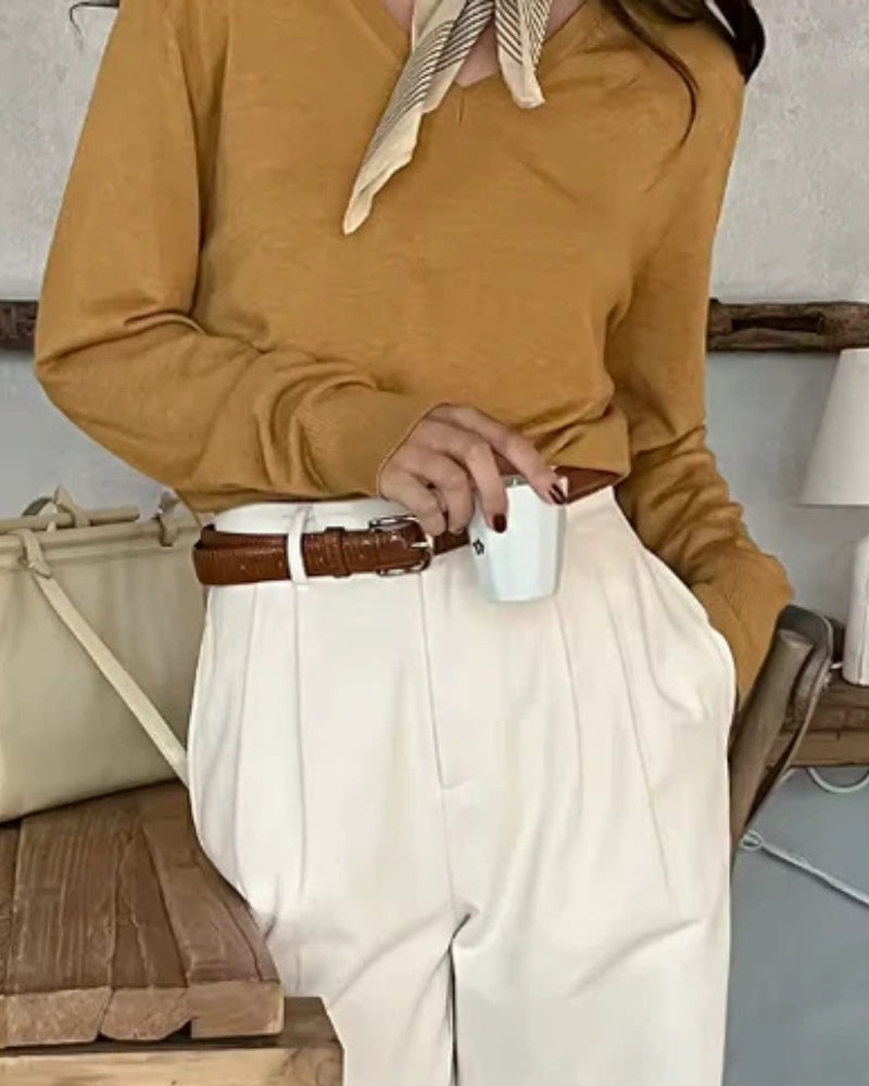 Women High Waist Wide Leg Trousers Pleated with Belt