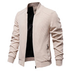 Men Zip Up Bomber Jacket Quilted Shoulder
