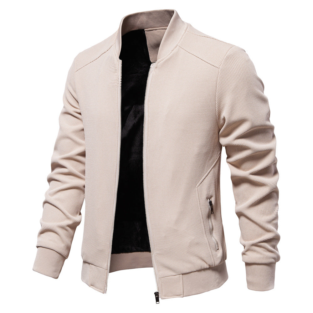 Men Zip Up Bomber Jacket Quilted Shoulder