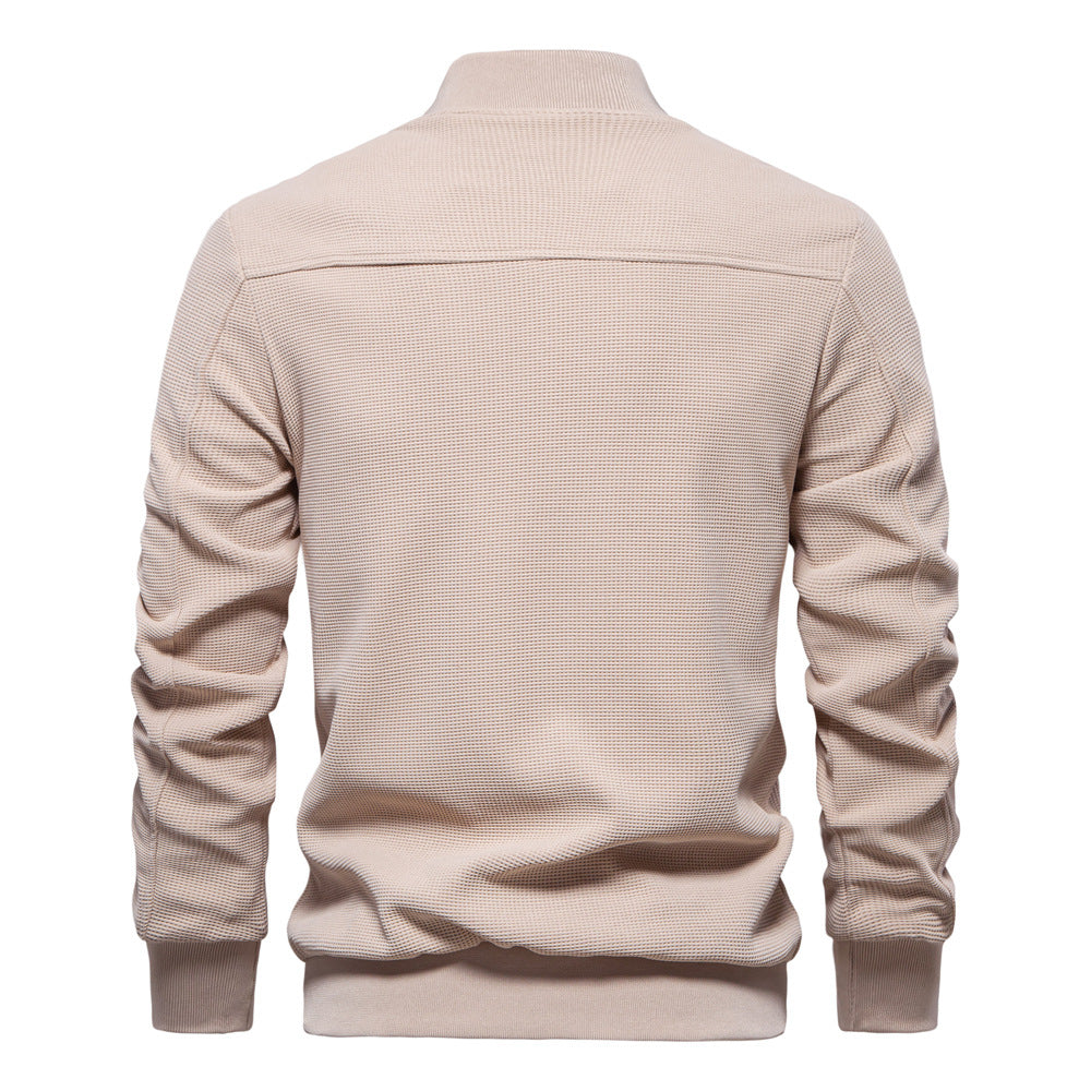 Men Zip Up Bomber Jacket Quilted Shoulder
