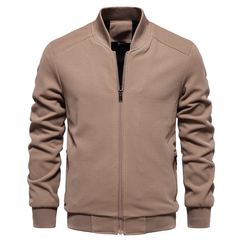 Men Zip Up Bomber Jacket Quilted Shoulder