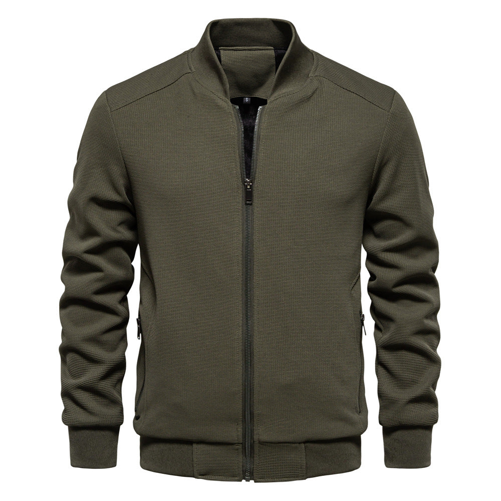 Men Zip Up Bomber Jacket Quilted Shoulder
