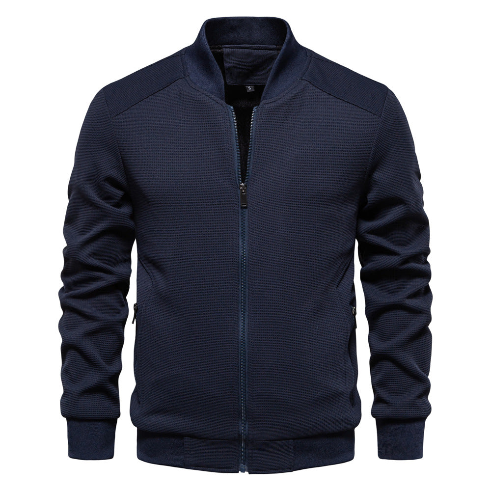 Men Zip Up Bomber Jacket Quilted Shoulder
