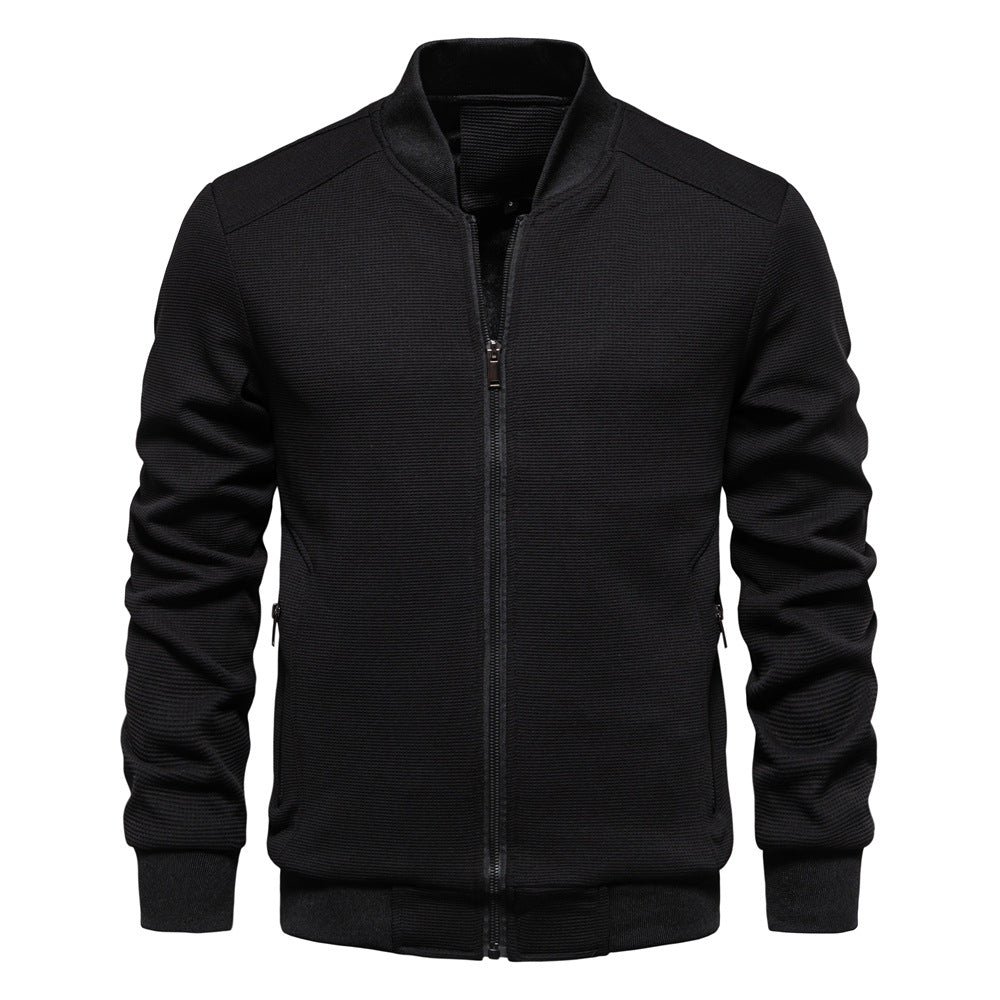 Men Zip Up Bomber Jacket Quilted Shoulder