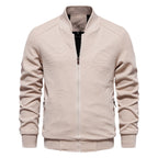 Men Zip Up Bomber Jacket Quilted Shoulder