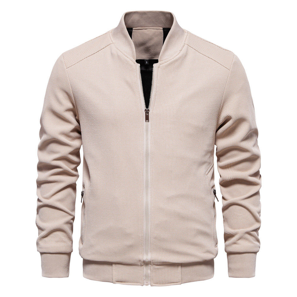 Men Zip Up Bomber Jacket Quilted Shoulder