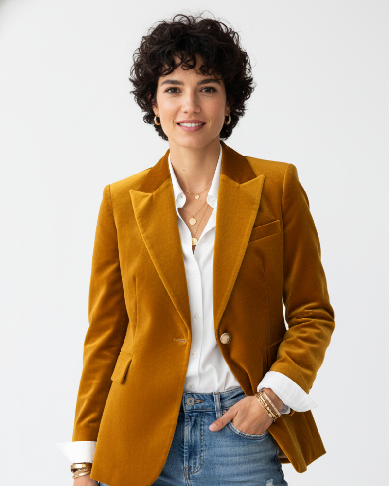 Women Velvet Blazer Jacket Soft Sheen Finish Long Sleeved