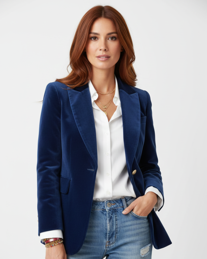 Women Velvet Blazer Jacket Soft Sheen Finish Long Sleeved