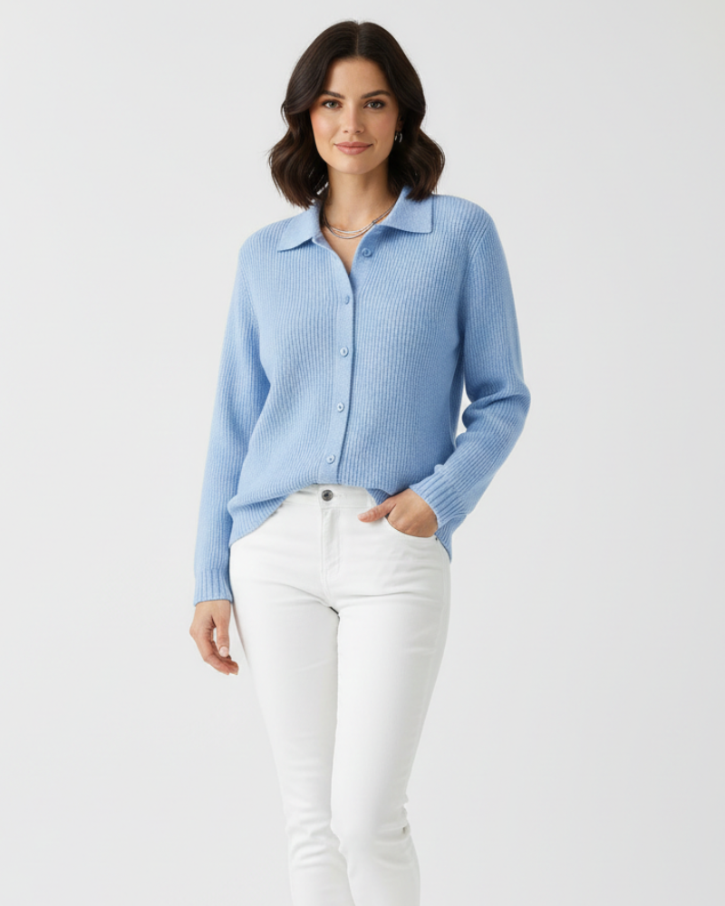 Women Cotton Stretch Cardigan Shirt Collar Fitted