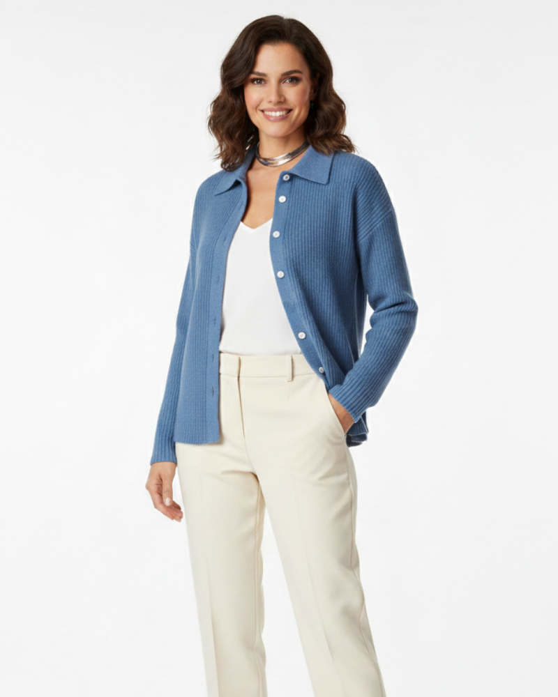 Women Cotton Stretch Cardigan Shirt Collar Fitted