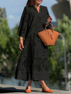 Women Lace Dress V-Neck Embroidery White Floral | Freya