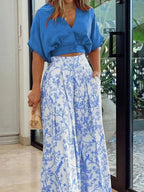 Yasmin | Women's Two-Piece Set | Floral Wide-Leg Pants & Top | Summer
