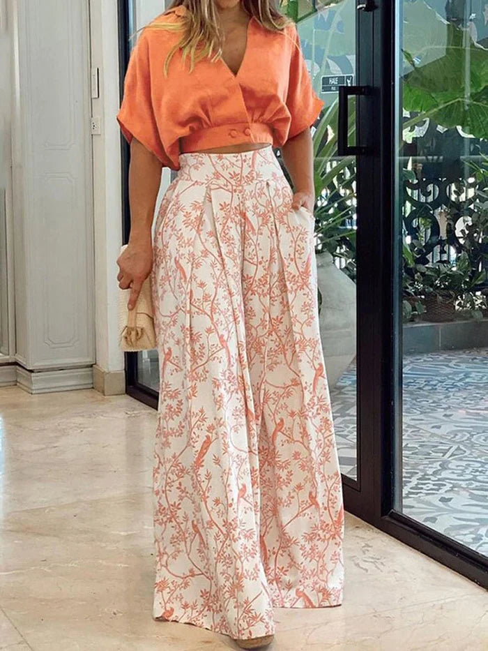 Yasmin | Women's Two-Piece Set | Floral Wide-Leg Pants & Top | Summer