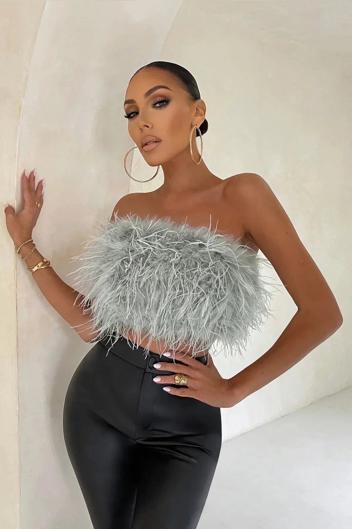 Crop Top Women Feather Sleeveless Tube Top | Xanthe