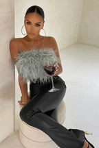 Crop Top Women Feather Sleeveless Tube Top | Xanthe