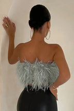 Crop Top Women Feather Sleeveless Tube Top | Xanthe