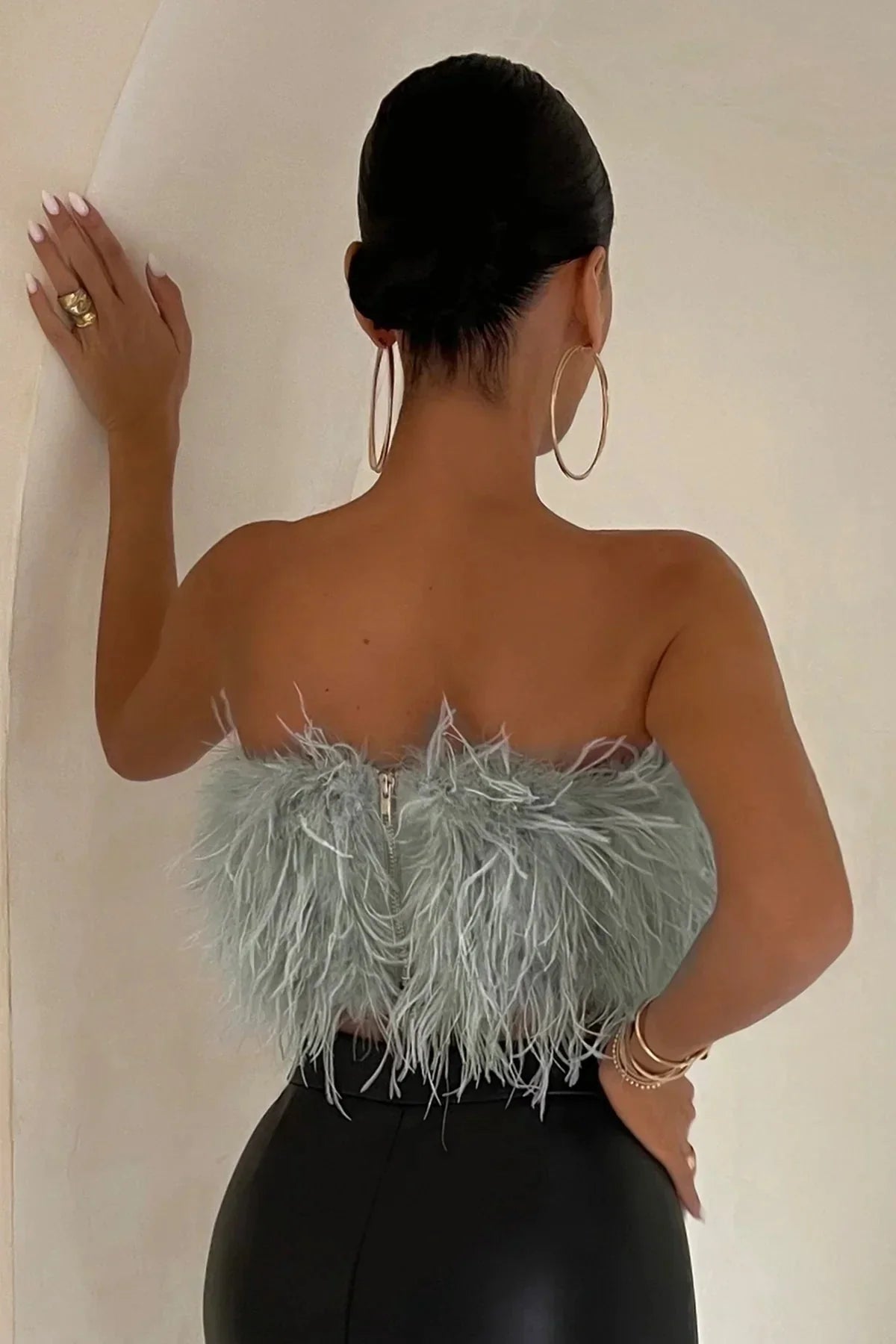 Crop Top Women Feather Sleeveless Tube Top | Xanthe