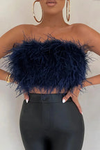 Crop Top Women Feather Sleeveless Tube Top | Xanthe