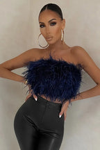 Crop Top Women Feather Sleeveless Tube Top | Xanthe