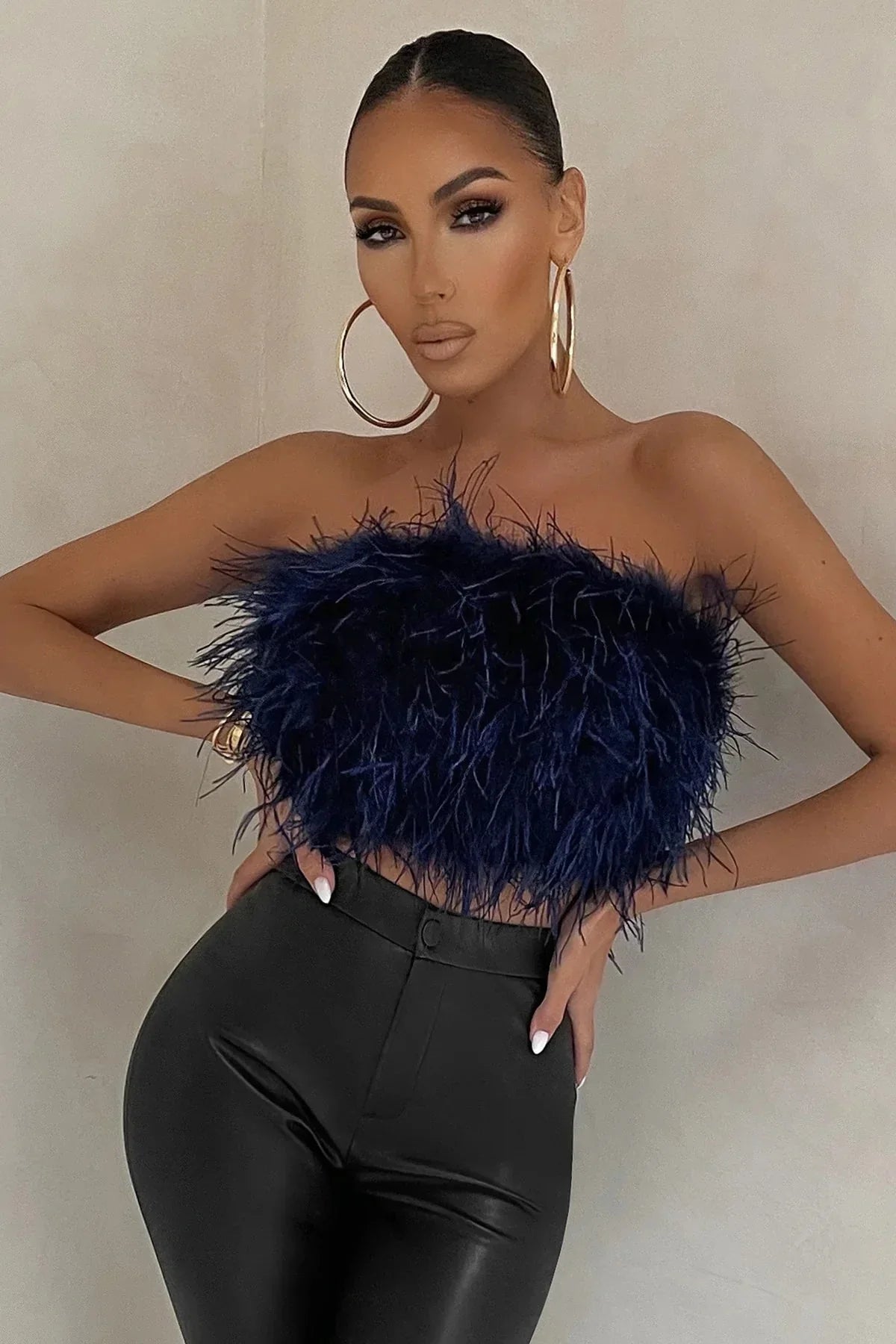 Crop Top Women Feather Sleeveless Tube Top | Xanthe