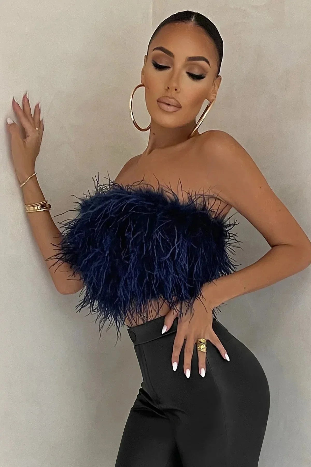 Crop Top Women Feather Sleeveless Tube Top | Xanthe