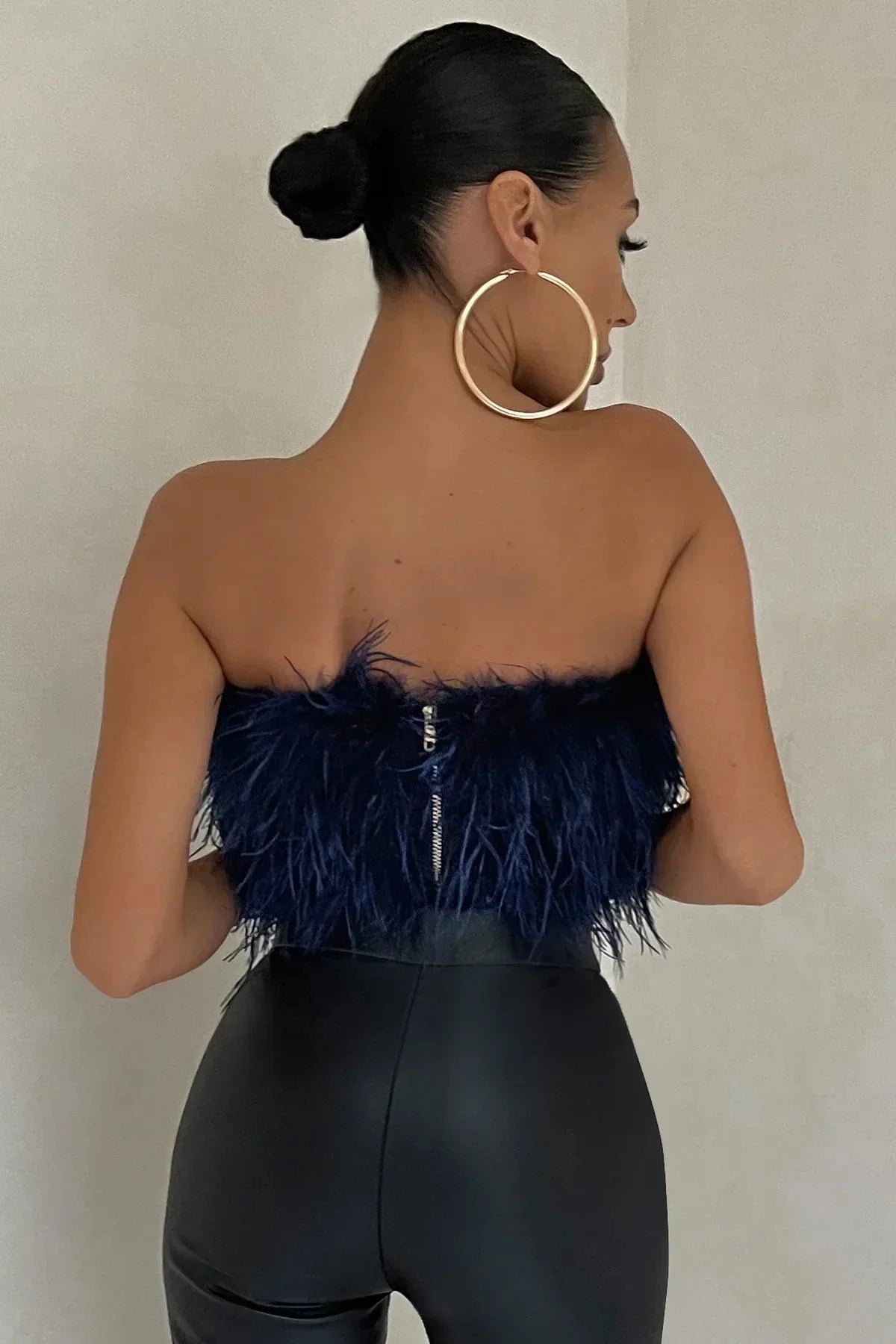 Crop Top Women Feather Sleeveless Tube Top | Xanthe