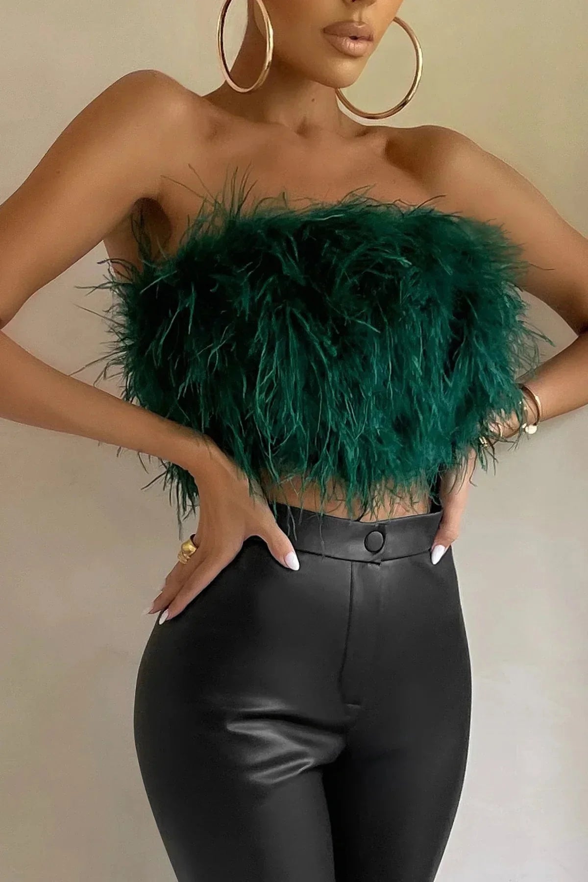 Crop Top Women Feather Sleeveless Tube Top | Xanthe