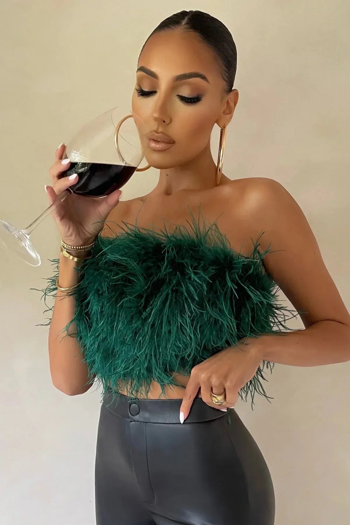 Crop Top Women Feather Sleeveless Tube Top | Xanthe