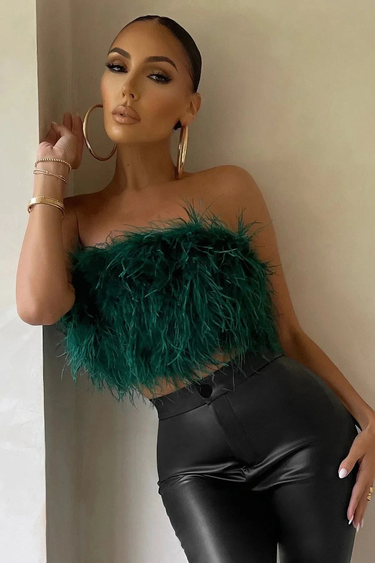 Crop Top Women Feather Sleeveless Tube Top | Xanthe