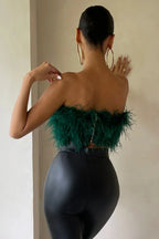 Crop Top Women Feather Sleeveless Tube Top | Xanthe