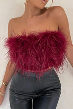 Crop Top Women Feather Sleeveless Tube Top | Xanthe