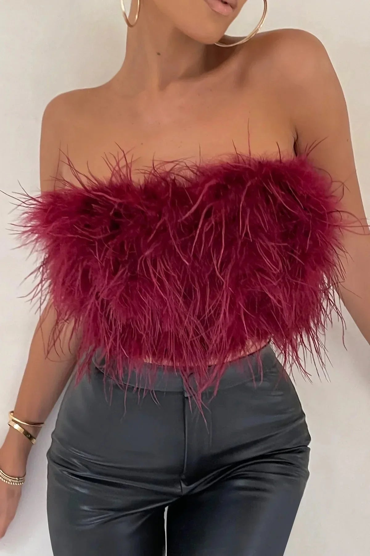 Crop Top Women Feather Sleeveless Tube Top | Xanthe